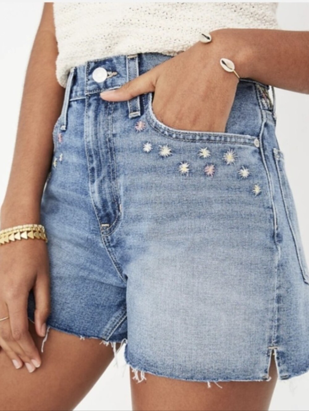 Madewell Perfect Vintage Floral Embroidered High Rise Cutoff Jean Shorts- 26/2